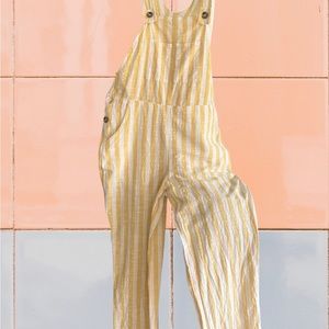 Urban outfitters yellow and white striped overalls linen - Sz SP Like NEW